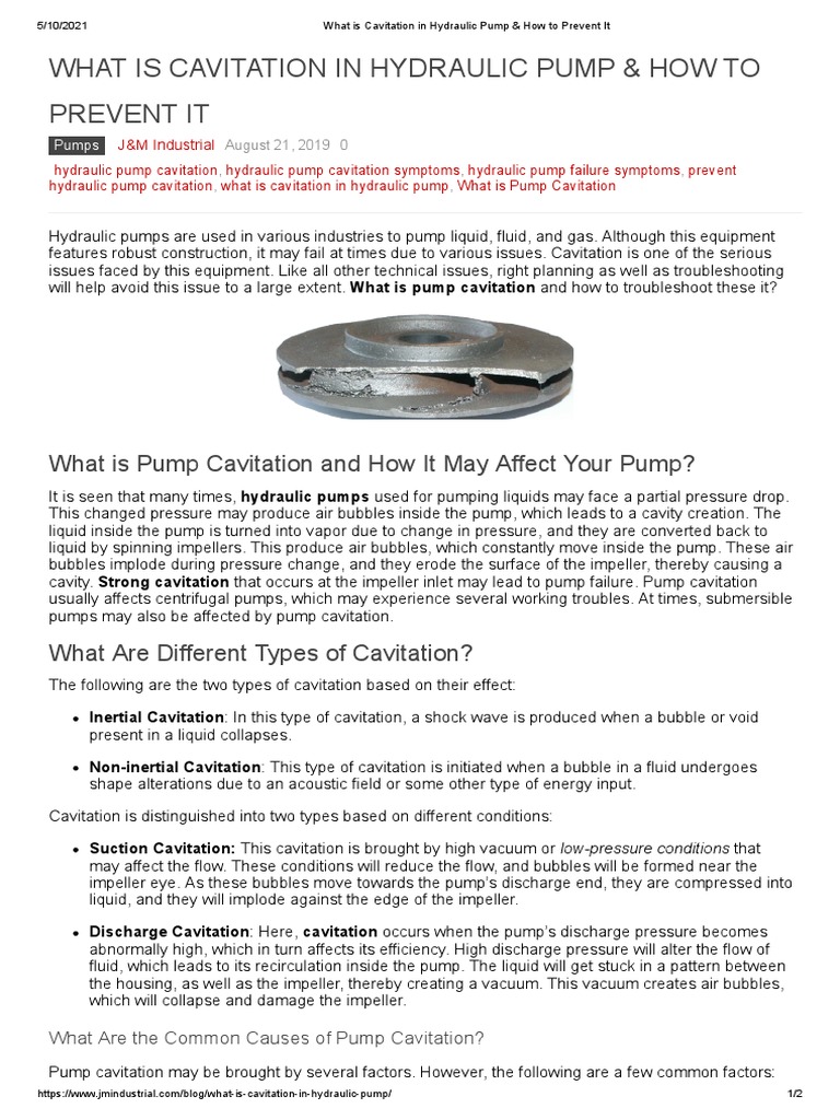 What Is Cavitation in Hydraulic Pump & How To Prevent It | PDF | Pump ...