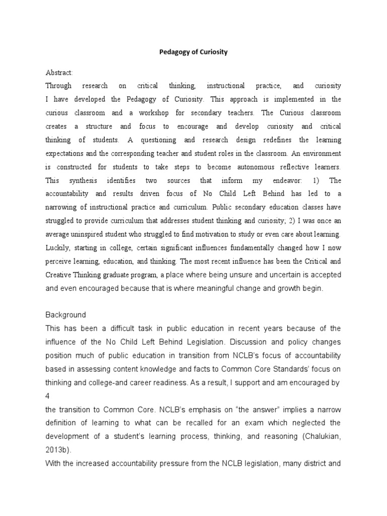 Pedagogy Of Curiosity Pdf Curiosity Pedagogy