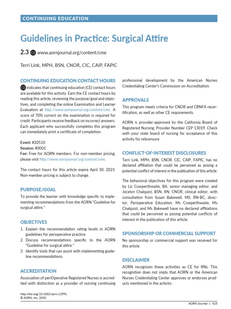 Guideline in Practice Surgical Attire PDF Clothing Surgery