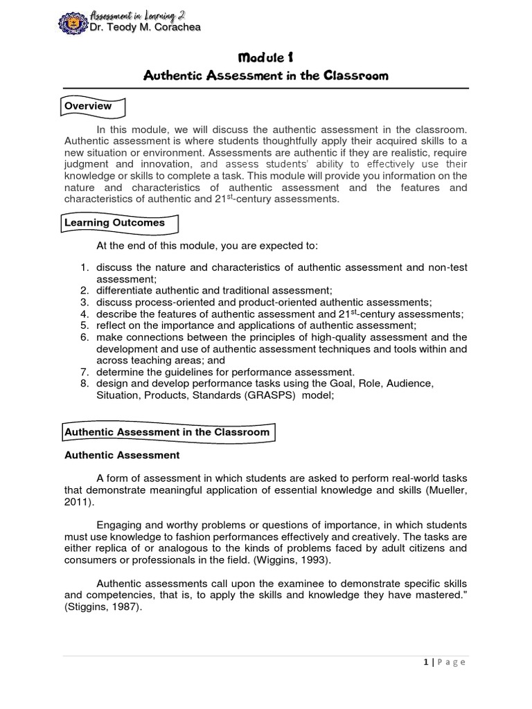 Module 1 Authentic Assessment in The Classroom. | PDF | Educational ...