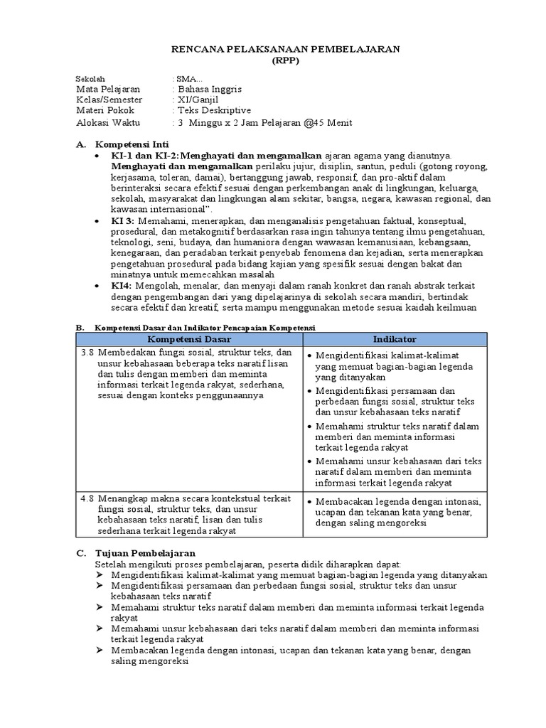 RPP - Supplementary Draft For Designing Lesson Plan | PDF | Seni ...