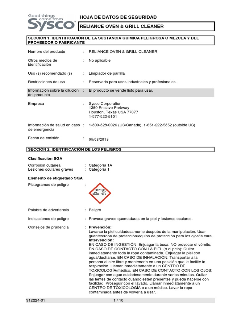 Reliance Oven & Grill Cleaner PDF Reciclaje Residuos