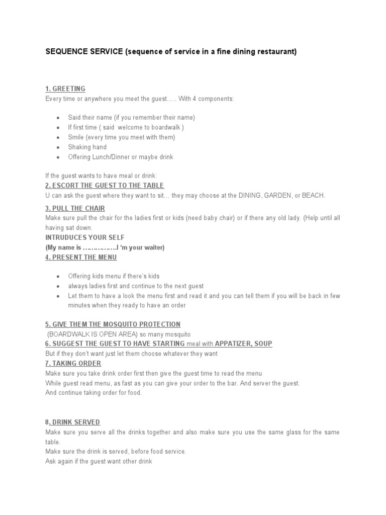 SEQUENCE SERVICE (Sequence of Service in A Fine Dining Restaurant ...