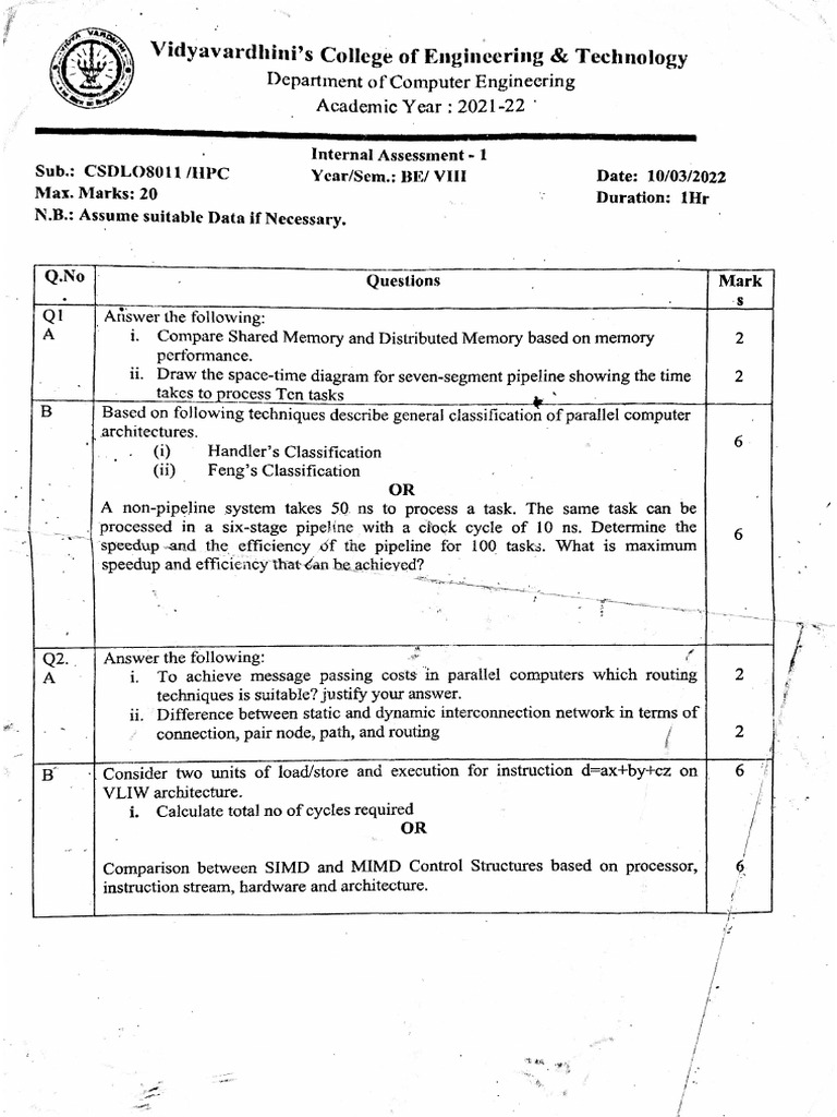 High Performance Computing (HPC) TT1 (Sem8 2021-22) | PDF