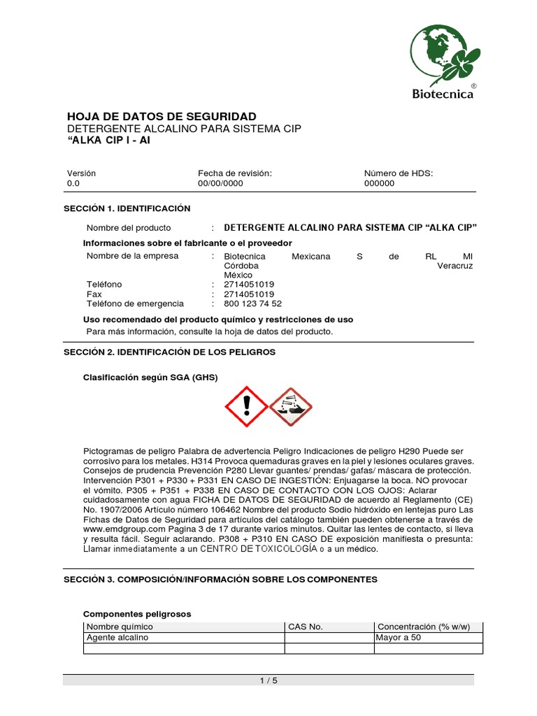 MSDS Alka Cip I Ai | PDF | Agua | Química