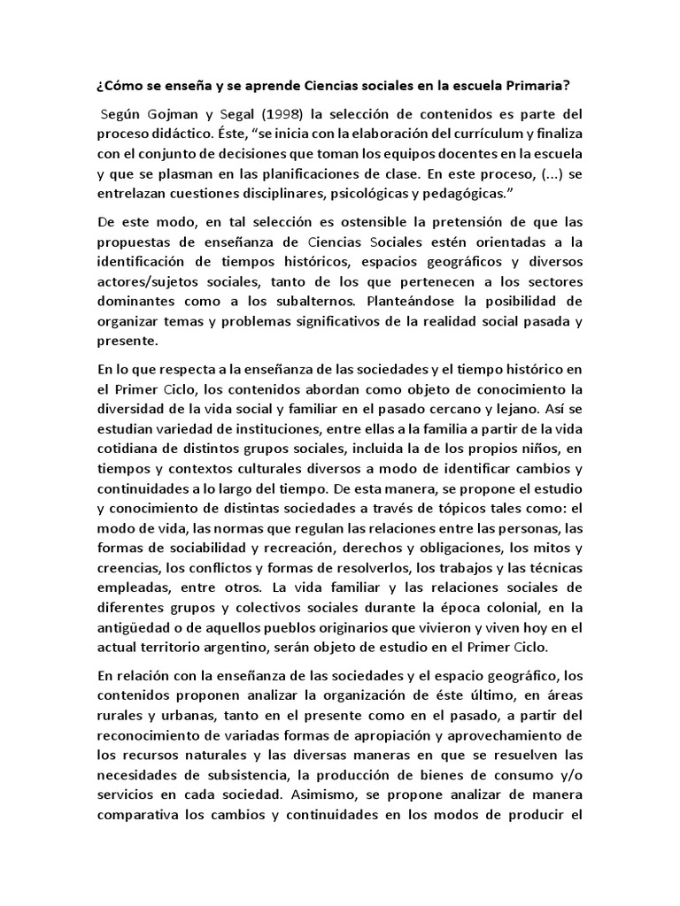 Enseñanza de Ciencias Sociales en Primaria | PDF | Sociedad | Aprendizaje