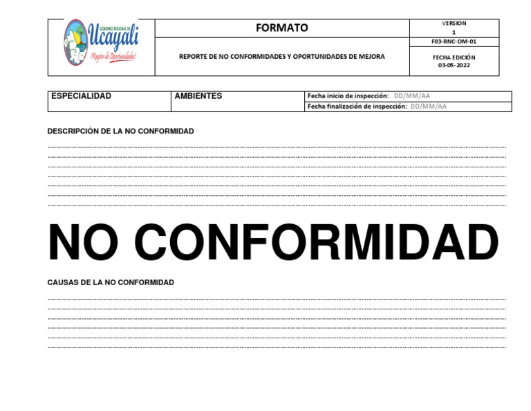 Formato No Conformidad | PDF