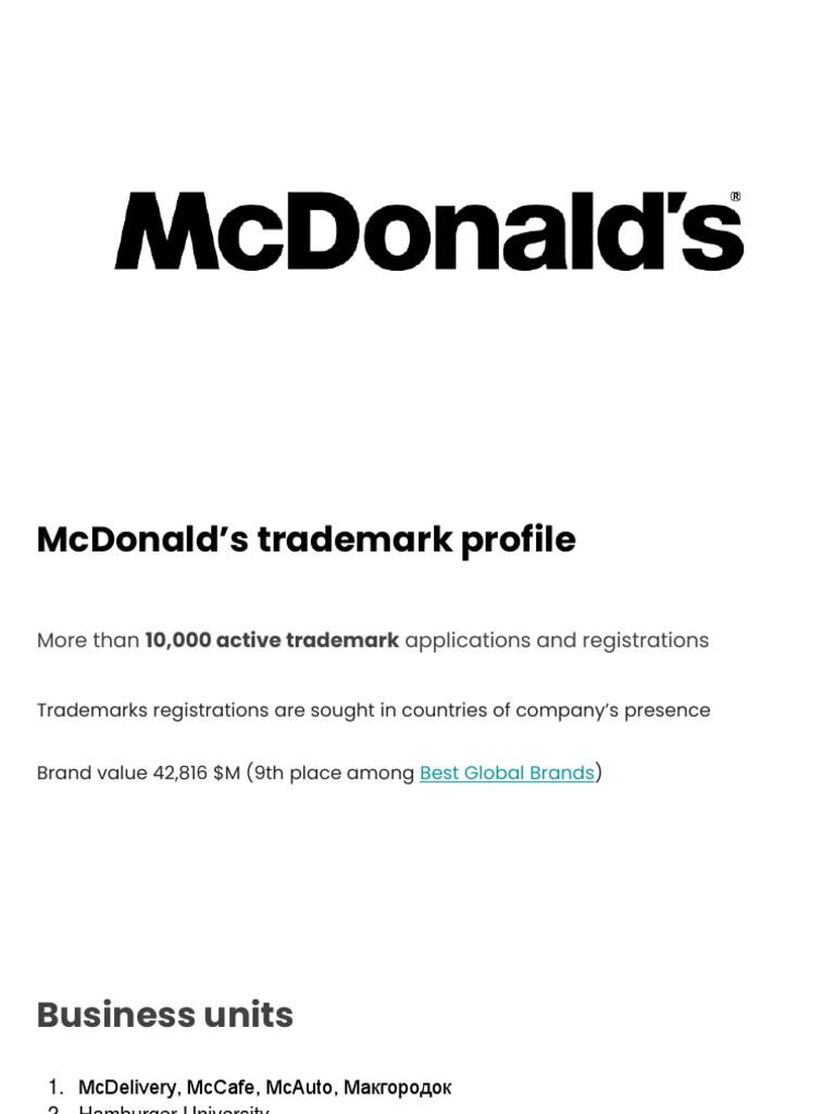 McDonald's Trademark Overview and Insights | PDF | Mc Donald's | Trademark