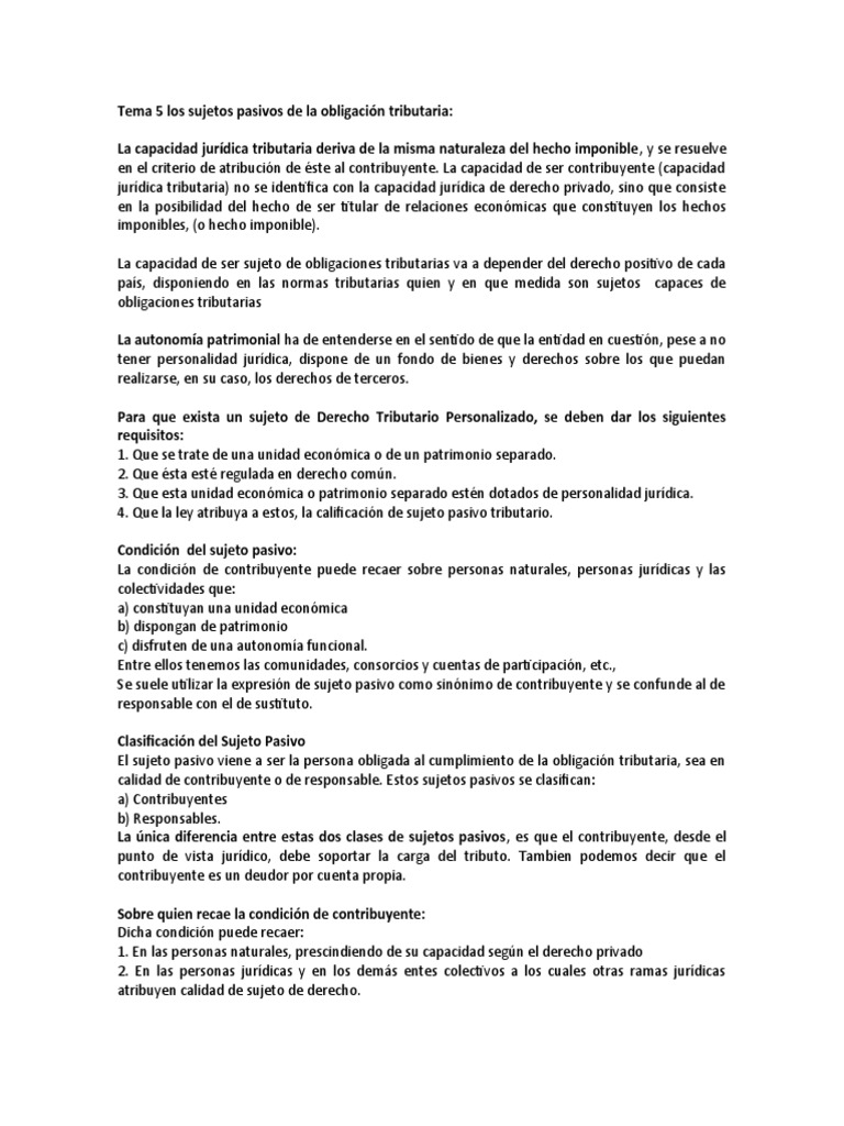 Sujetos Pasivos en Obligación Tributaria | PDF | Derecho penal ...