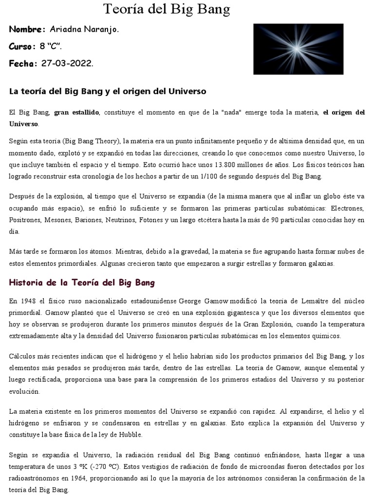 Teoría del Big Bang y su origen | PDF | Big Bang | Universo