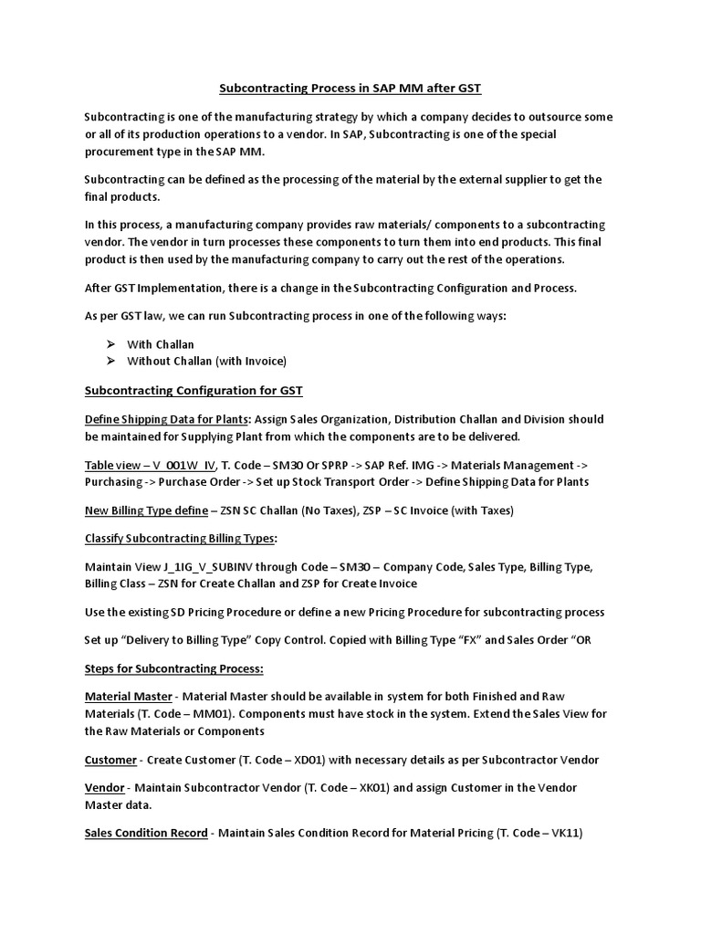 SAP MM Subcontracting Process Post-GST | PDF | Business | Value Added Tax
