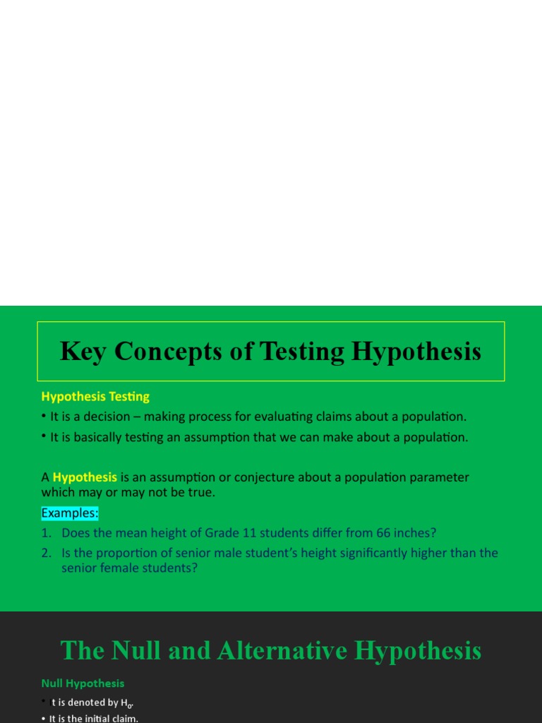 Key Concepts of Testing Hypothesis PDF Null Hypothesis Hypothesis