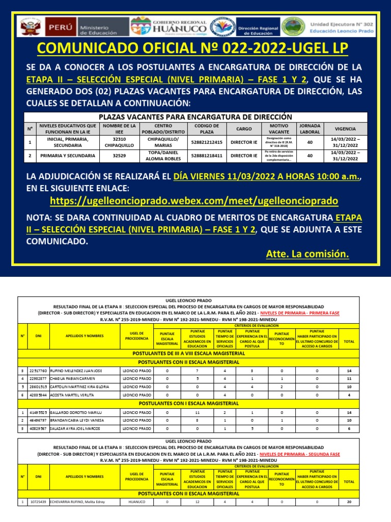 Adjudacion Encargatura De Direccion Etapa Ii Seleccion Especial Fase 1