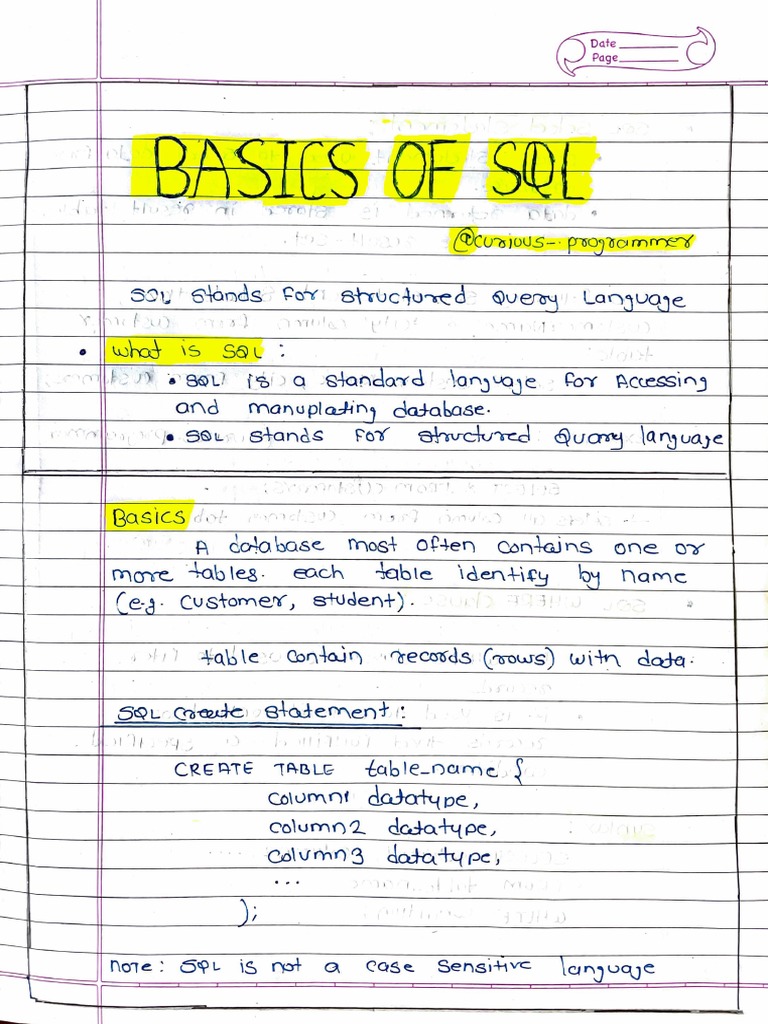 SQL - Basics - Handwritten Notes | PDF
