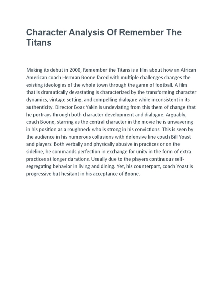 Character Analysis Of Remember The Titans PDF