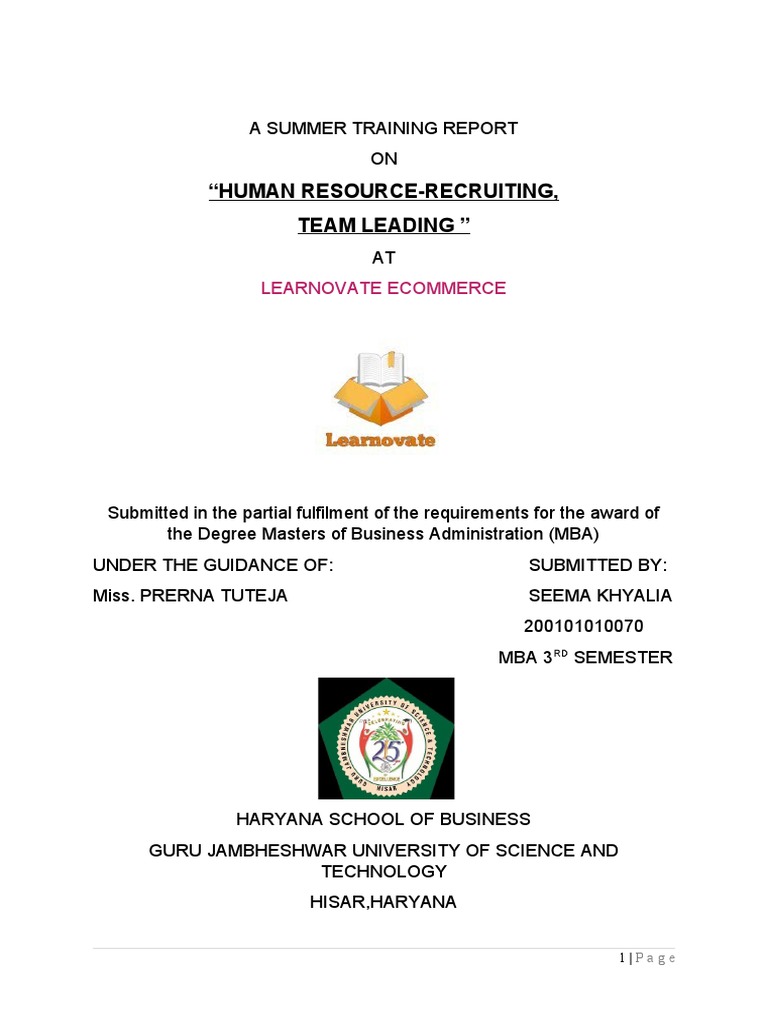 HR Internship Report at Learnovate | PDF | E Commerce | Social Media