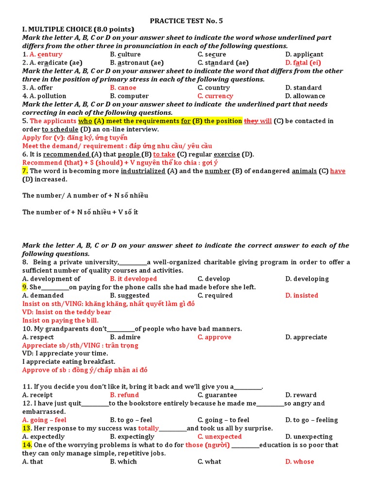 Practice Test No 5 170322 CH A Linh | PDF | Climate Change | Oceans
