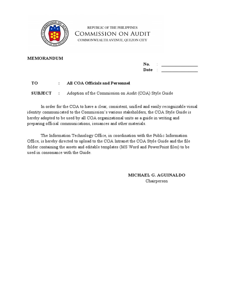 COA Style Guide Proposed COA Memo PDF