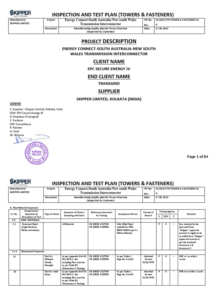Fasteners Inspection Plan for Towers | PDF | Water | Strength Of Materials