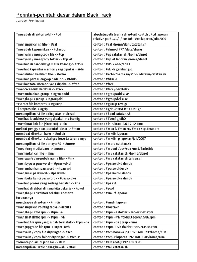 Perintah Dasar BackTrack untuk Pemula | PDF