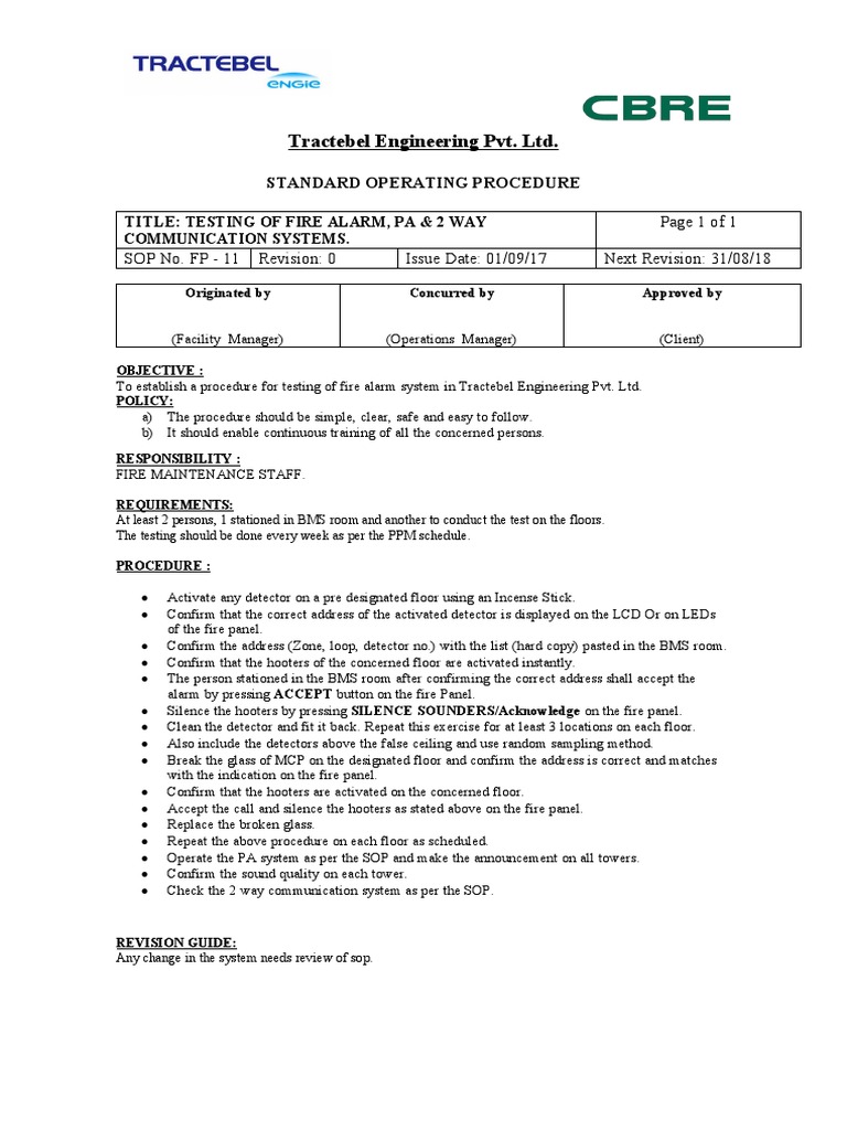 Fire Alarm Testing SOP Overview | PDF | Science & Mathematics | Computers