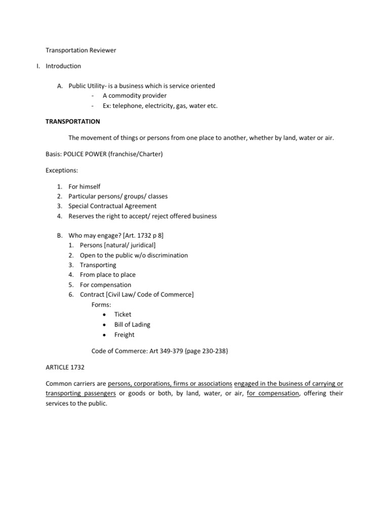Transportation Reviewer | PDF | Business