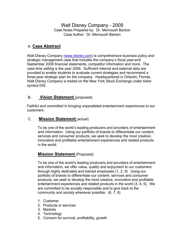 Walt Disney Case Study PDF The Walt Disney Company Recession