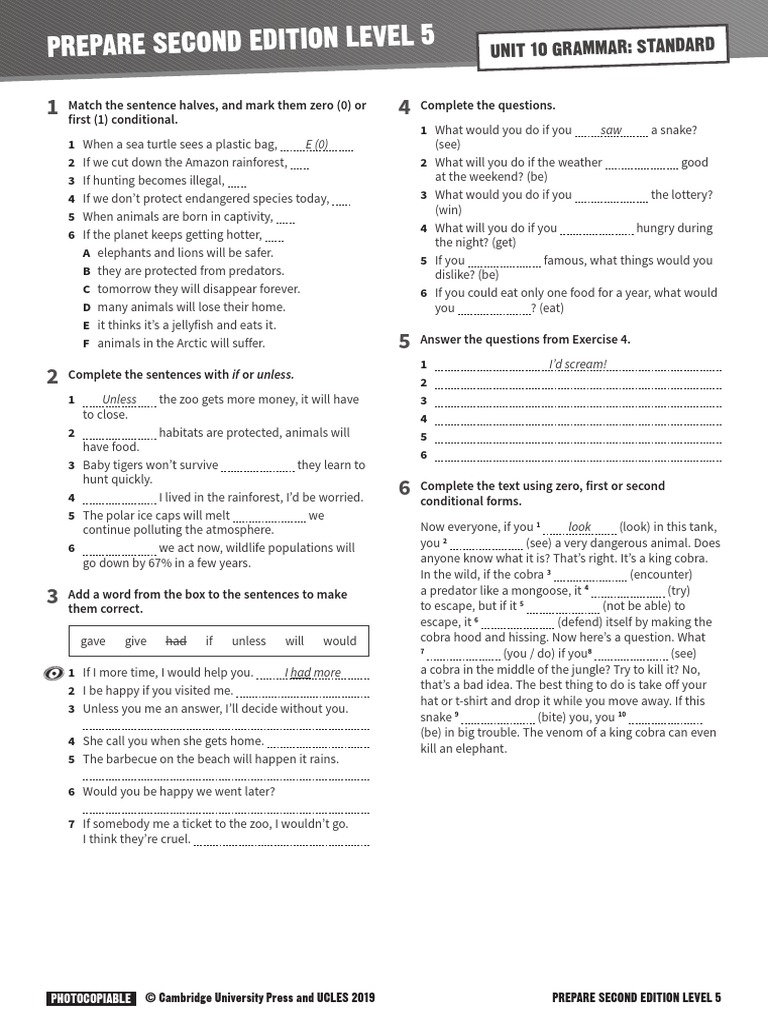 Prepare Second Edition Level 5: Unit 10 Grammar: Standard | PDF | Zoo