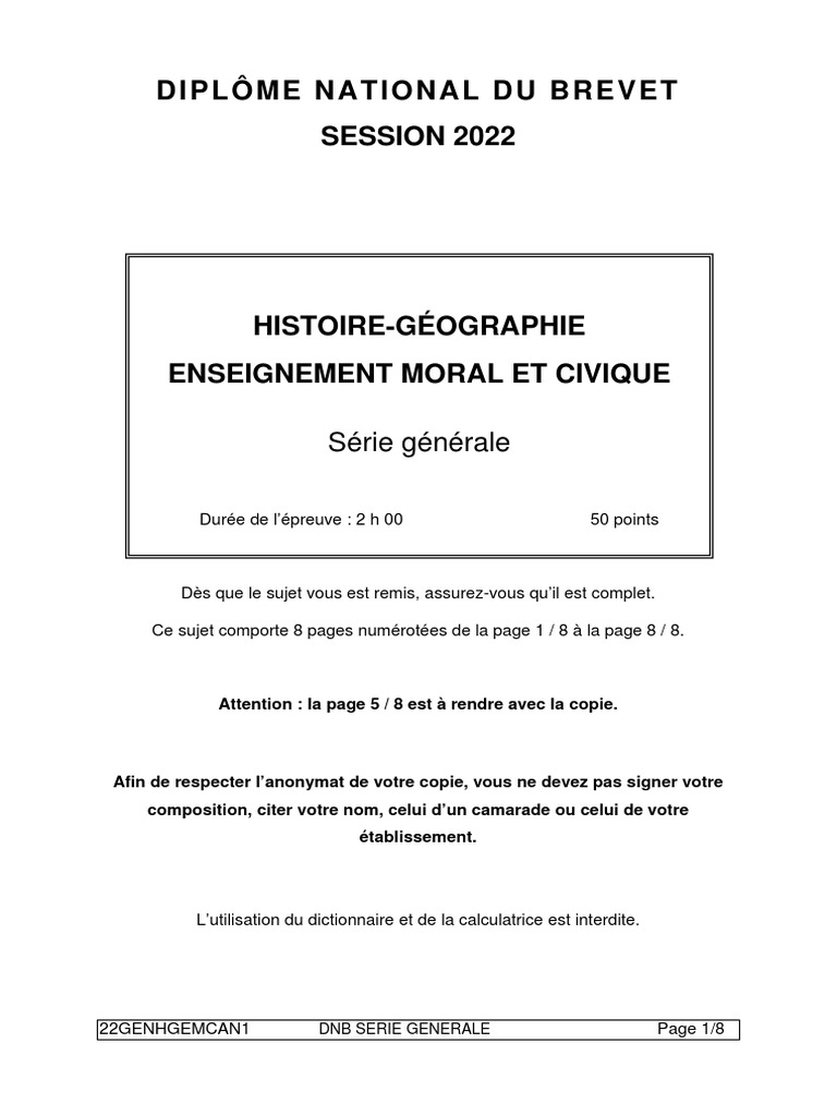 Sujet Brevet Histoire Avec Corrigé Pdf 2022 Sujet Brevet-2022 Histoire Géographie Enseignement Moral Civique-Amérique  Du Nord | PDF | Redevabilité | Politique de la France
