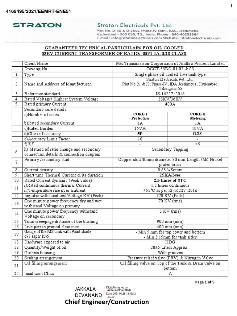 33kV Current Transformer Specifications | PDF | Electrical Engineering ...
