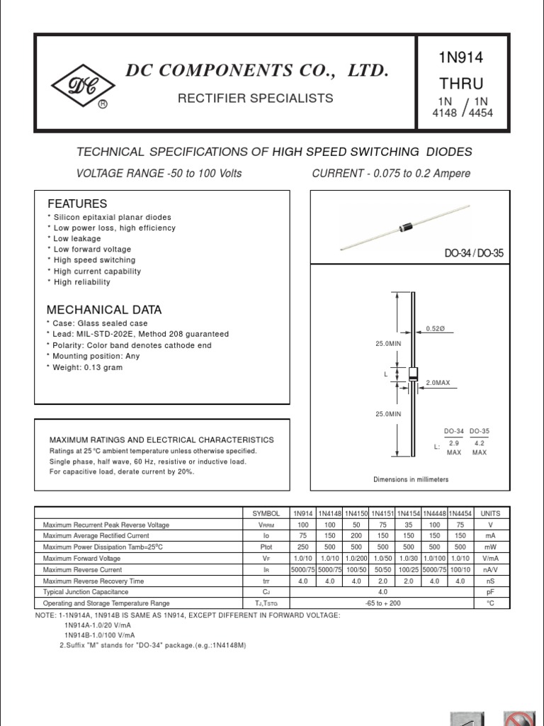 High-Speed Switching Diodes Specs | PDF | Computers | Technology ...