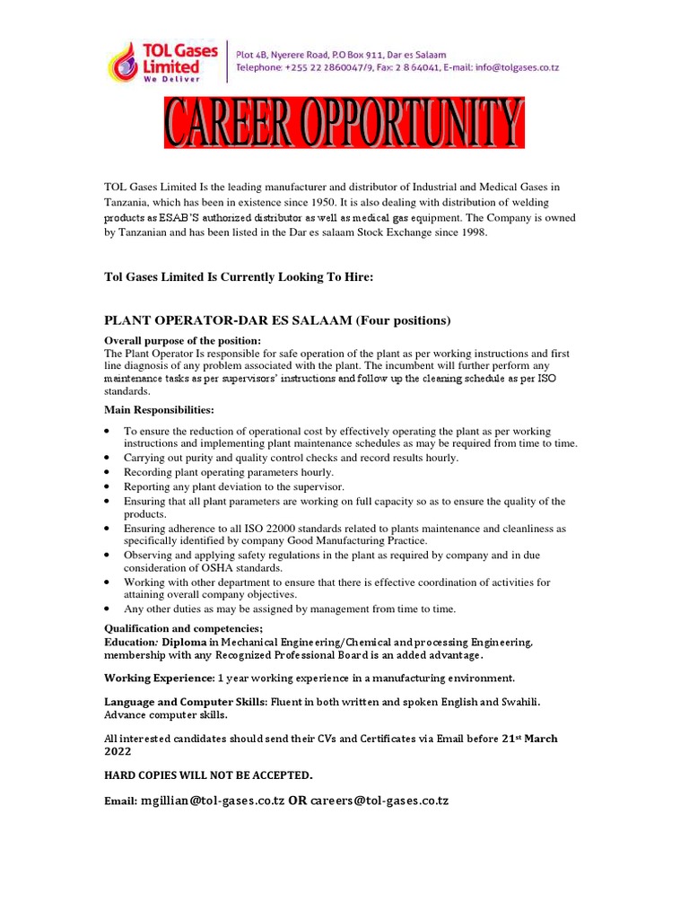 Plant Operator Advert DSM 2022 | PDF | Business | Computers