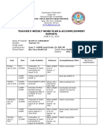 Teacher'S Weekly Work Plan & Accomplishment Reports: Sta. Cruz South High School