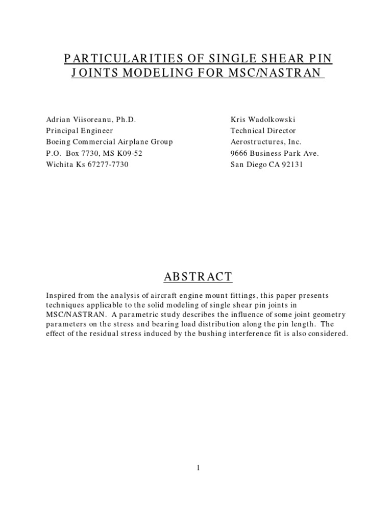 Particularities of Single Shear Pin Joints Modeling For Msc/Nastran