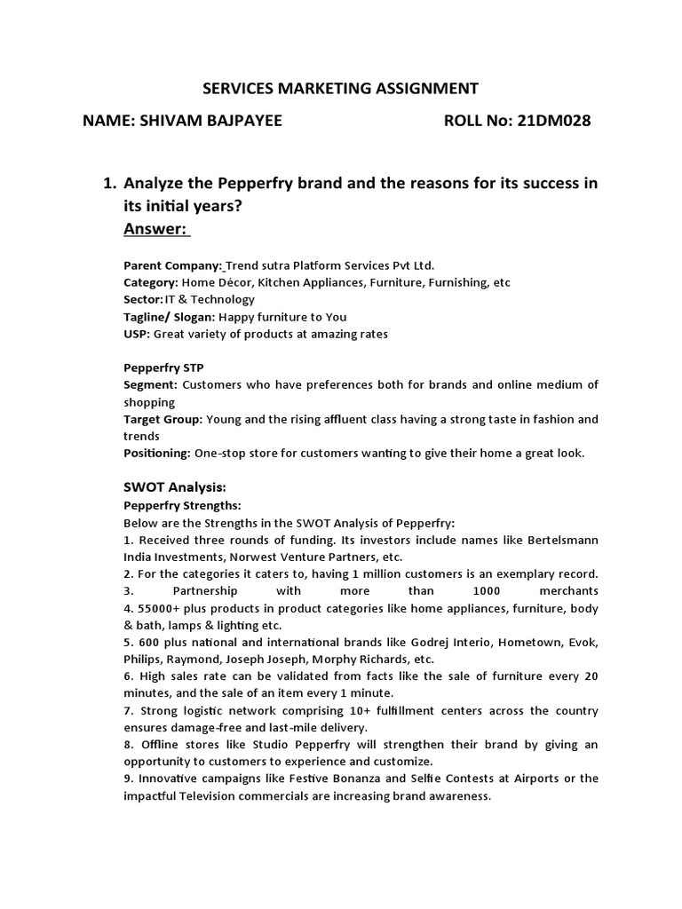 Business Model of Pepperfry PDF Retail Brand