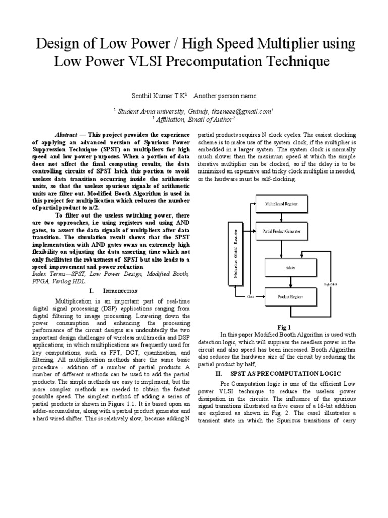 Low Power Multiplier Design with SPST | PDF | Digital Electronics ...
