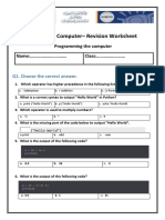 Grade 10 - Computer - Revision Worksheet: Programming The Computer Class: Name