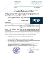 Advertisement of Non-Teaching Post of Clerk (Group-C) and Lab Attendant (Group-D) - (Purely Temporary Basis)
