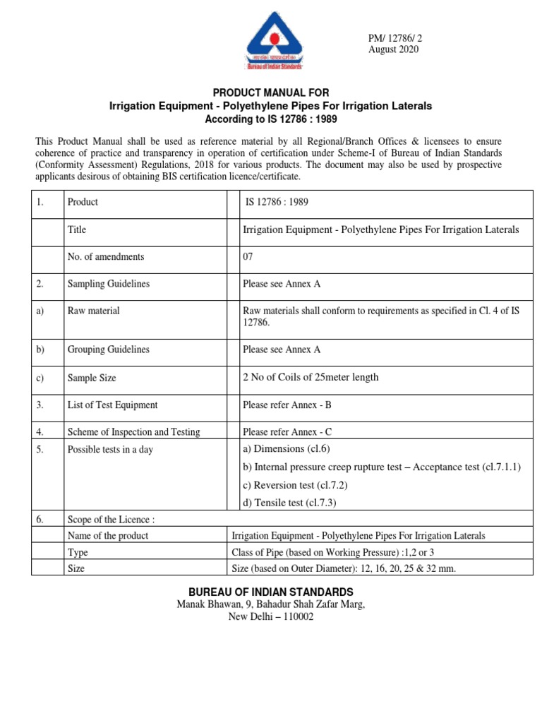 IS 12786 Product Manual for Pipes | PDF | Pipe (Fluid Conveyance ...