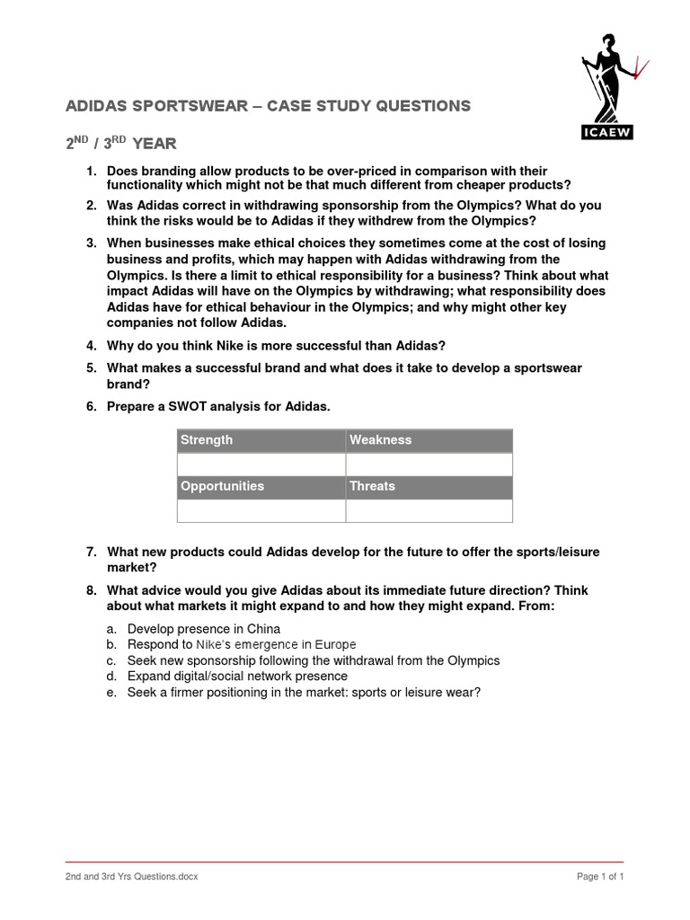Adidas Sportswear - Case Study Questions 2 / 3 Year: ND RD | PDF