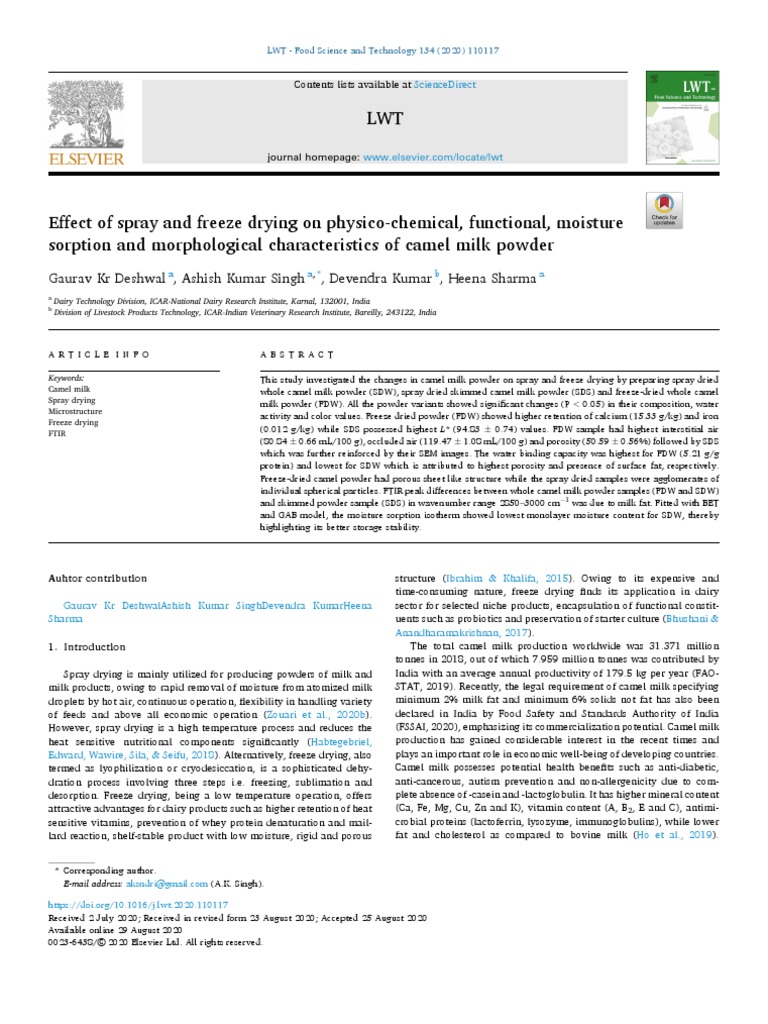 Effect of Spray and Freeze Drying On Physico-Chemical, Functional ...