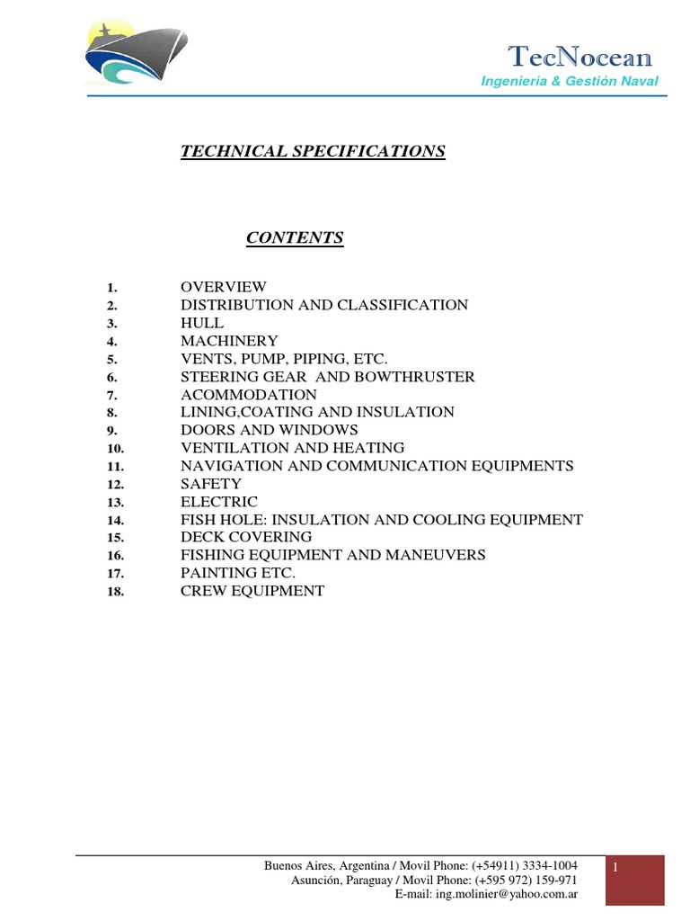Fishing Vessel Technical Specifications | PDF | Pipe (Fluid Conveyance ...