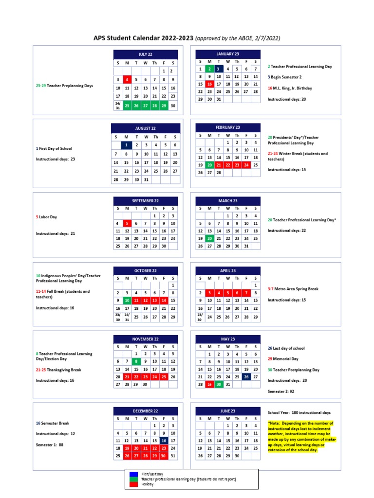 APS Student Calendar 2022-2023: (Approved by The ABOE, 2/7/2022) | PDF |  Academic Term | Festival