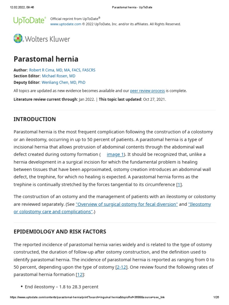 Parastomal Hernia UpToDate PDF Gastroenterology Medical Specialties
