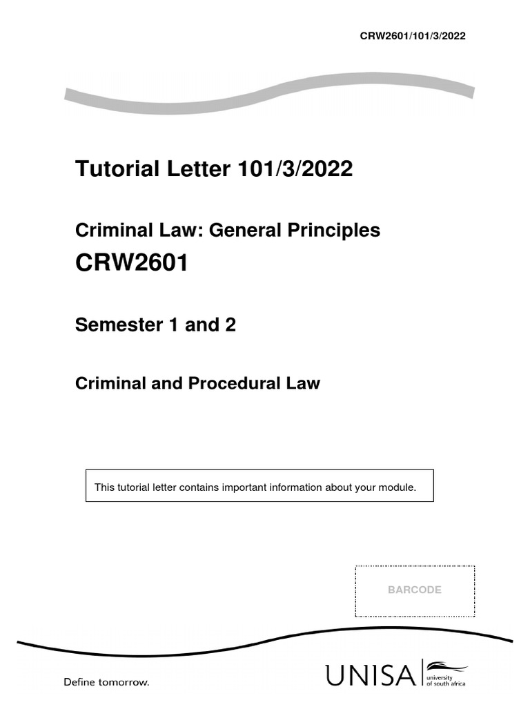 CRW2601 Criminal Law Study Guide | PDF | Educational Assessment | Knowledge