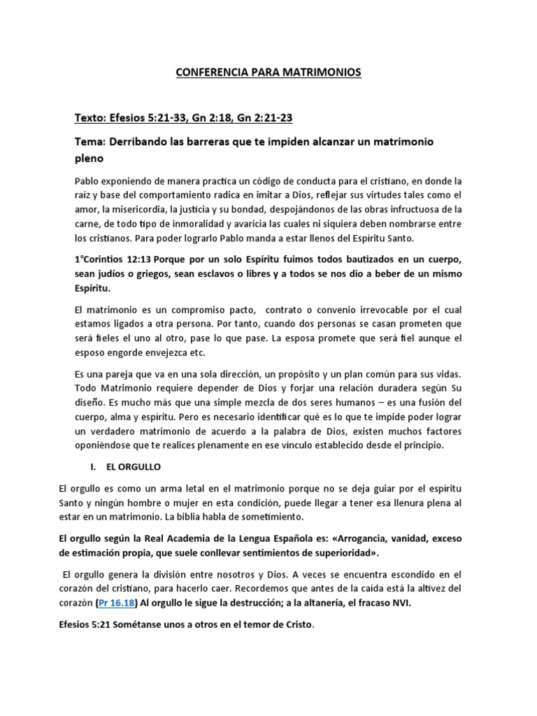 Conferencia para Matrimonios | PDF | Matrimonio | Cristo (título)