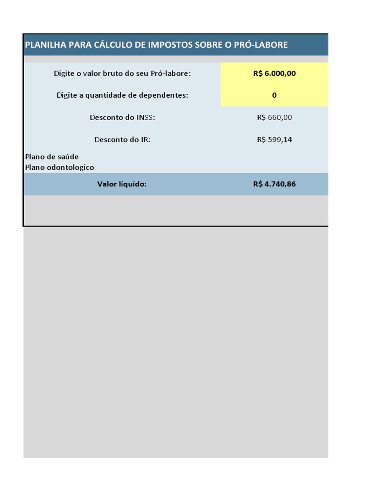 Cálculo de Impostos sobre Pró-Labore | PDF