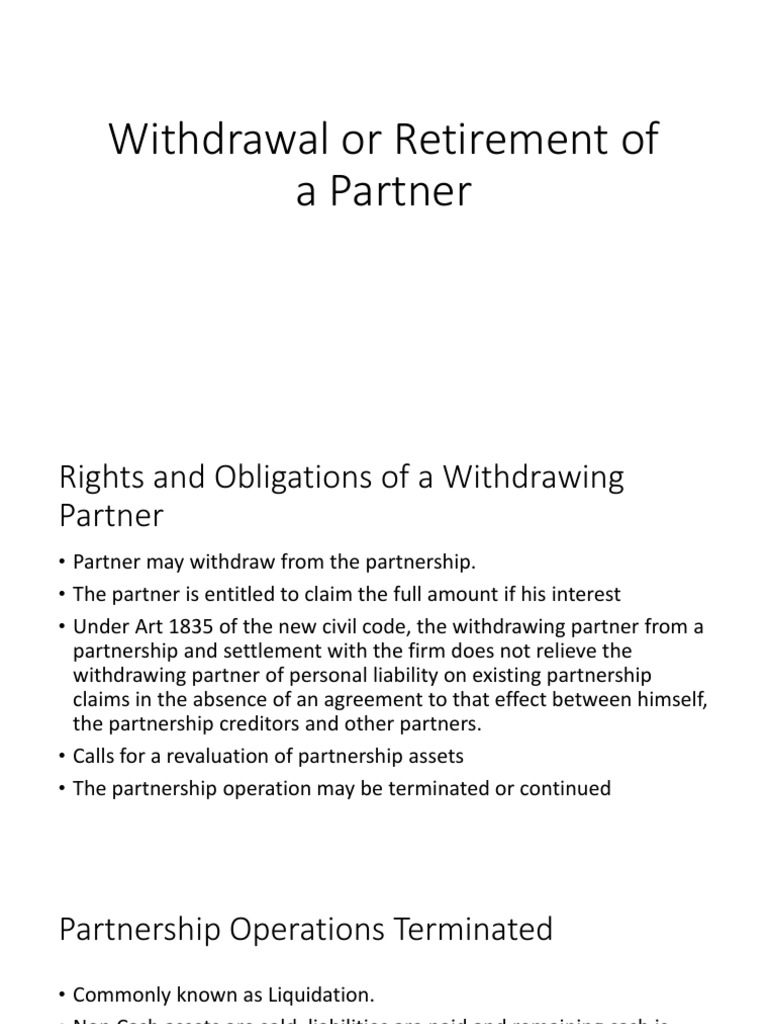 Withdrawal or Retirement of A Partner | PDF | Partnership | Interest