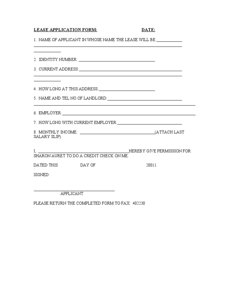 Lease Application Form Template | PDF