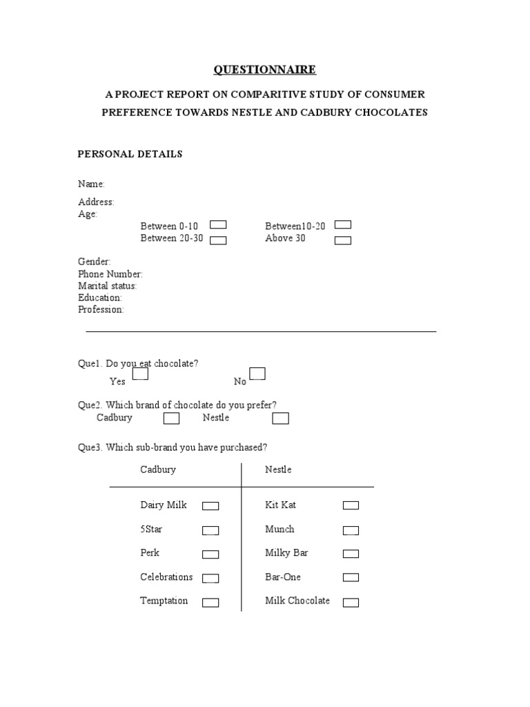 QUESTIONNAIRE on chocolates.doc  Brand  Chocolate